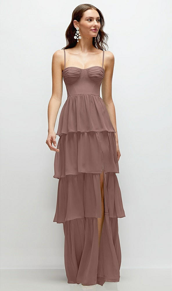 Front View - Sienna Bustier-Style Chiffon Tiered Ruffle Maxi Dress with Adjustable Straps