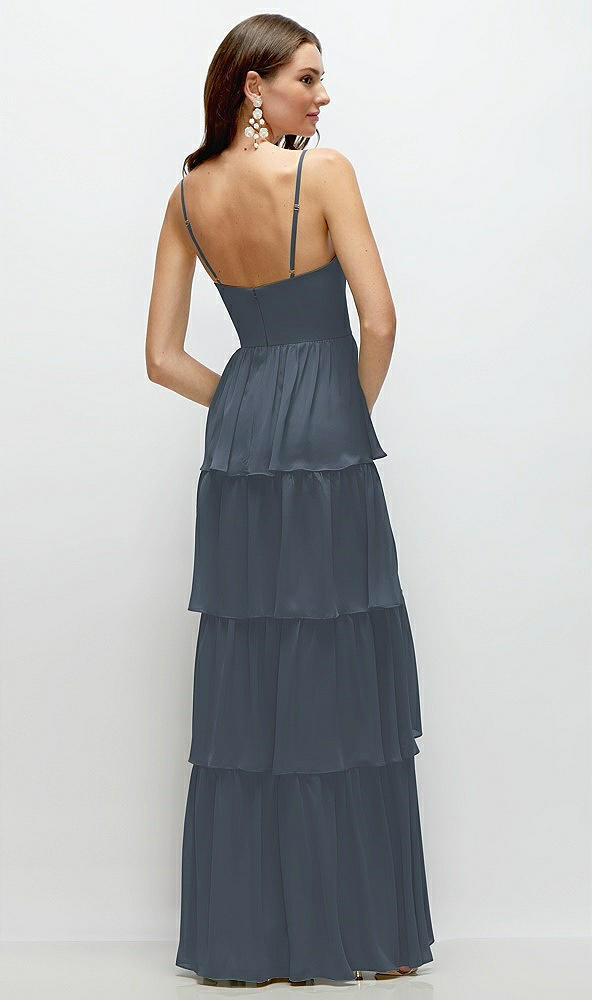 Back View - Silverstone Bustier-Style Chiffon Tiered Ruffle Maxi Dress with Adjustable Straps