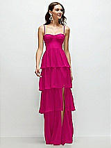 Front View Thumbnail - Think Pink Bustier-Style Chiffon Tiered Ruffle Maxi Dress with Adjustable Straps