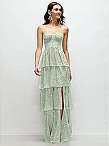 Front View Thumbnail - Vintage Primrose Sage Bustier-Style Chiffon Tiered Ruffle Maxi Dress with Adjustable Straps