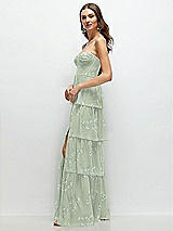 Side View Thumbnail - Vintage Primrose Sage Bustier-Style Chiffon Tiered Ruffle Maxi Dress with Adjustable Straps