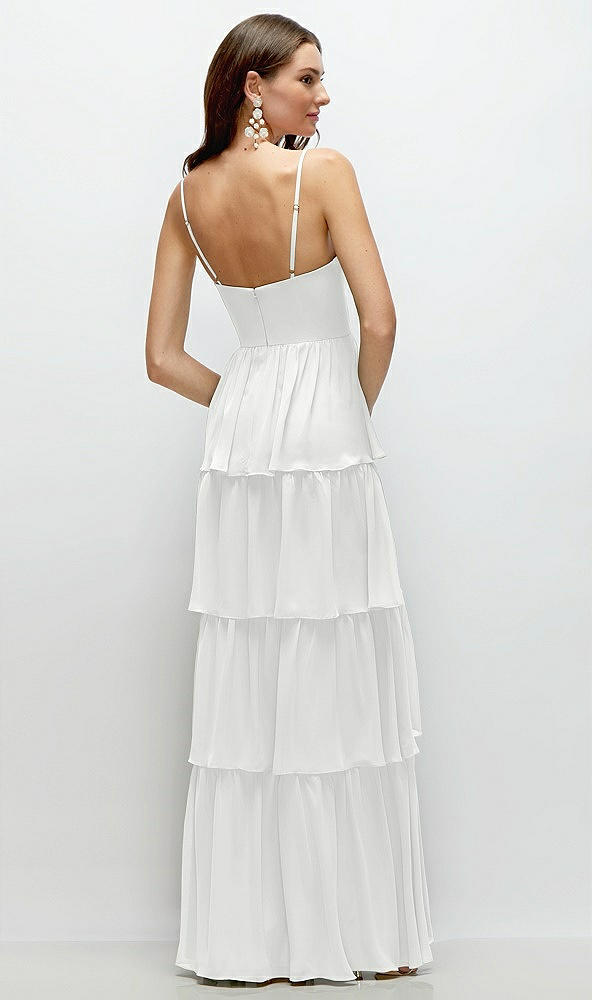 Back View - White Bustier-Style Chiffon Tiered Ruffle Maxi Dress with Adjustable Straps