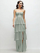 Front View Thumbnail - Willow Green Bustier-Style Chiffon Tiered Ruffle Maxi Dress with Adjustable Straps