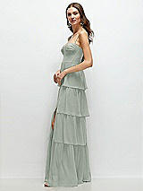 Side View Thumbnail - Willow Green Bustier-Style Chiffon Tiered Ruffle Maxi Dress with Adjustable Straps