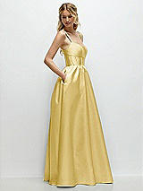 Side View Thumbnail - Maize Scoop Neck Inset Corset Satin Maxi Dress with Pockets