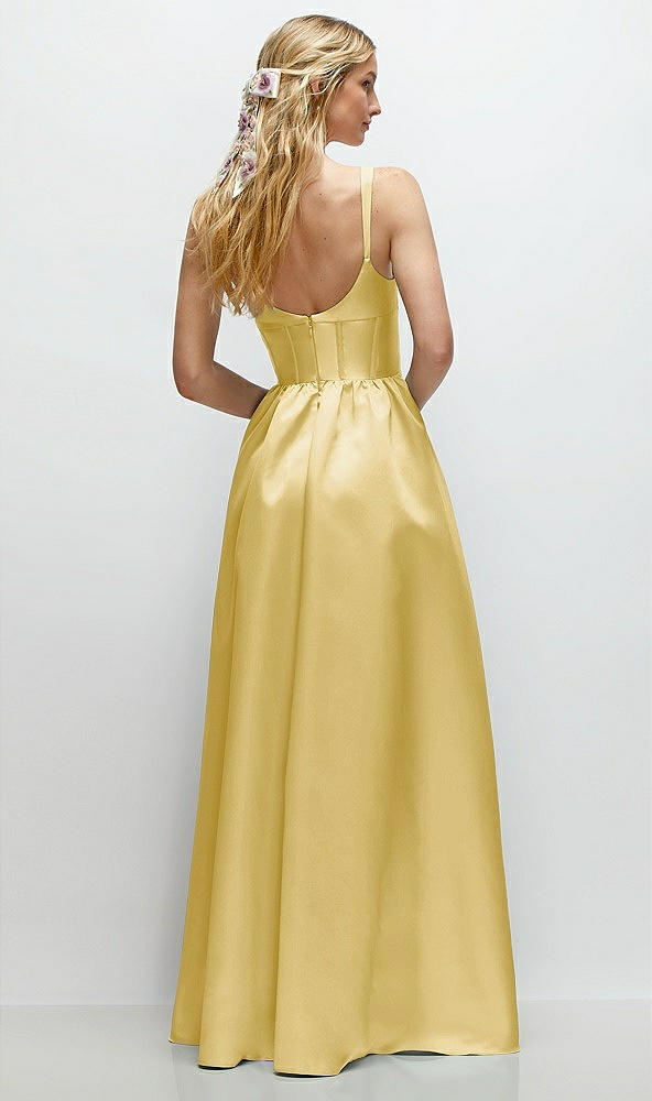 Back View - Maize Scoop Neck Inset Corset Satin Maxi Dress with Pockets