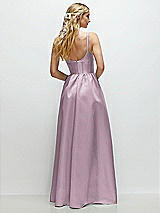 Rear View Thumbnail - Suede Rose Scoop Neck Inset Corset Satin Maxi Dress with Pockets