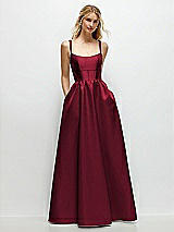 Front View Thumbnail - Burgundy Scoop Neck Inset Corset Satin Maxi Dress with Pockets