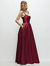 Side View Thumbnail - Burgundy Scoop Neck Inset Corset Satin Maxi Dress with Pockets