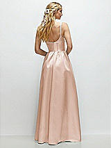 Rear View Thumbnail - Cameo Scoop Neck Inset Corset Satin Maxi Dress with Pockets