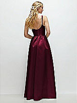 Rear View Thumbnail - Cabernet Scoop Neck Inset Corset Satin Maxi Dress with Pockets