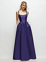 Front View Thumbnail - Grape Scoop Neck Inset Corset Satin Maxi Dress with Pockets