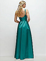 Rear View Thumbnail - Jade Scoop Neck Inset Corset Satin Maxi Dress with Pockets