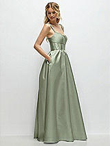 Side View Thumbnail - Sage Scoop Neck Inset Corset Satin Maxi Dress with Pockets