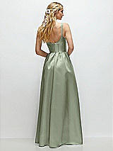 Rear View Thumbnail - Sage Scoop Neck Inset Corset Satin Maxi Dress with Pockets