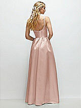 Rear View Thumbnail - Toasted Sugar Scoop Neck Inset Corset Satin Maxi Dress with Pockets