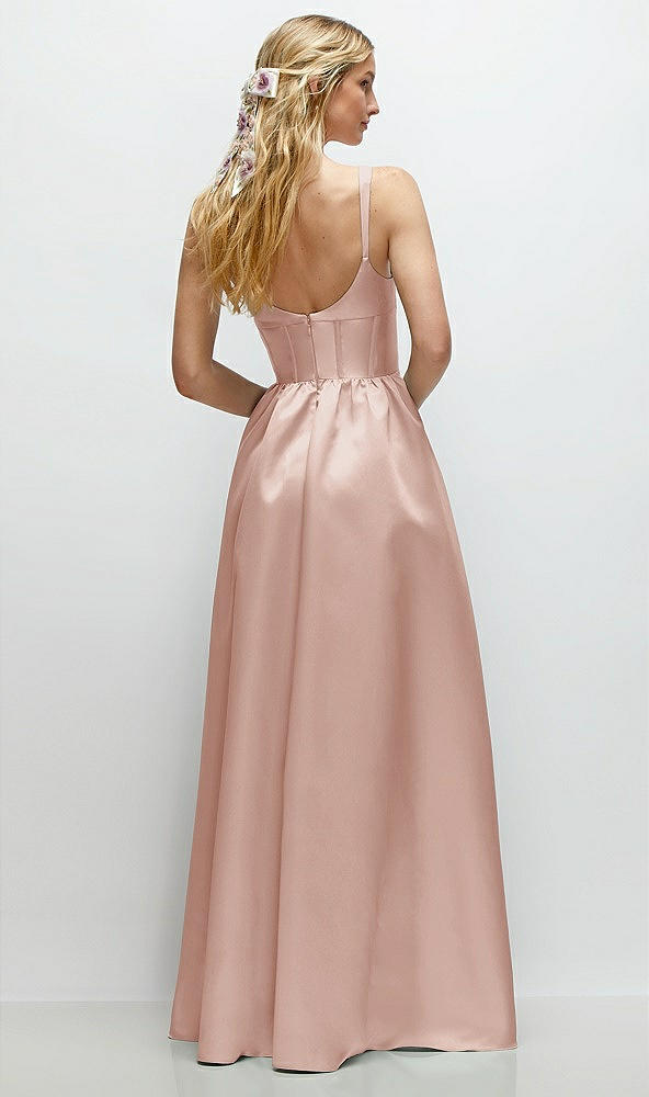 Back View - Toasted Sugar Scoop Neck Inset Corset Satin Maxi Dress with Pockets