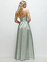 Rear View Thumbnail - Willow Green Scoop Neck Inset Corset Satin Maxi Dress with Pockets