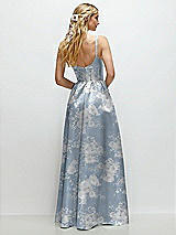 Rear View Thumbnail - Porcelain Blue Seraphina Floral Scoop Neck Inset Corset Floral Satin Maxi Dress with Pockets