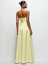 Rear View Thumbnail - Butter Yellow Strapless Draped Cat-Eye Satin Maxi Dress with Full Skirt