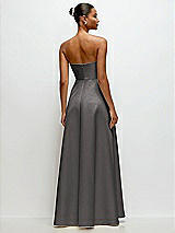 Rear View Thumbnail - Caviar Gray Strapless Draped Cat-Eye Satin Maxi Dress with Full Skirt