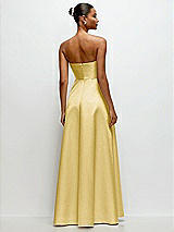 Rear View Thumbnail - Maize Strapless Draped Cat-Eye Satin Maxi Dress with Full Skirt