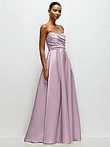 Front View Thumbnail - Suede Rose Strapless Draped Cat-Eye Satin Maxi Dress with Full Skirt