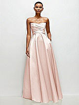 Side View Thumbnail - Blush Strapless Draped Cat-Eye Satin Maxi Dress with Full Skirt