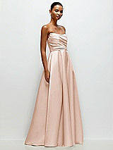 Front View Thumbnail - Cameo Strapless Draped Cat-Eye Satin Maxi Dress with Full Skirt