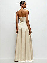 Rear View Thumbnail - Champagne Strapless Draped Cat-Eye Satin Maxi Dress with Full Skirt