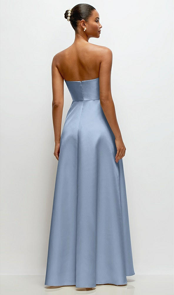 Back View - Cloudy Strapless Draped Cat-Eye Satin Maxi Dress with Full Skirt