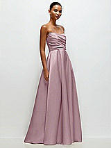 Front View Thumbnail - Dusty Rose Strapless Draped Cat-Eye Satin Maxi Dress with Full Skirt