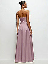 Rear View Thumbnail - Dusty Rose Strapless Draped Cat-Eye Satin Maxi Dress with Full Skirt