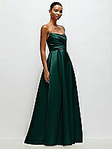 Front View Thumbnail - Evergreen Strapless Draped Cat-Eye Satin Maxi Dress with Full Skirt