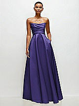 Side View Thumbnail - Grape Strapless Draped Cat-Eye Satin Maxi Dress with Full Skirt