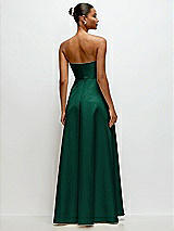 Rear View Thumbnail - Hunter Green Strapless Draped Cat-Eye Satin Maxi Dress with Full Skirt