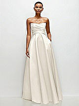 Side View Thumbnail - Ivory Strapless Draped Cat-Eye Satin Maxi Dress with Full Skirt