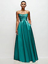 Side View Thumbnail - Jade Strapless Draped Cat-Eye Satin Maxi Dress with Full Skirt