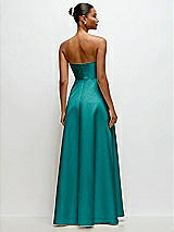 Rear View Thumbnail - Jade Strapless Draped Cat-Eye Satin Maxi Dress with Full Skirt