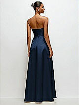 Rear View Thumbnail - Midnight Navy Strapless Draped Cat-Eye Satin Maxi Dress with Full Skirt