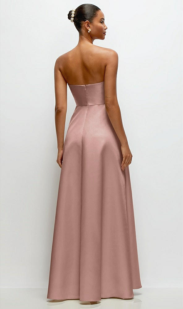 Back View - Neu Nude Strapless Draped Cat-Eye Satin Maxi Dress with Full Skirt