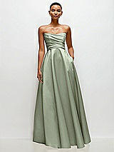 Side View Thumbnail - Sage Strapless Draped Cat-Eye Satin Maxi Dress with Full Skirt