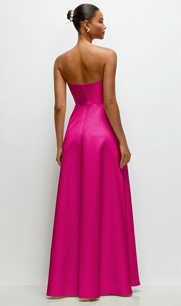 Back View - Think Pink Strapless Draped Cat-Eye Satin Maxi Dress with Full Skirt