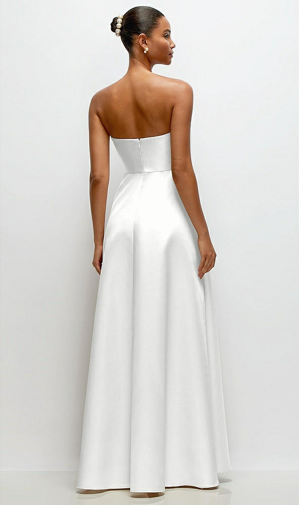 Back View - White Strapless Draped Cat-Eye Satin Maxi Dress with Full Skirt