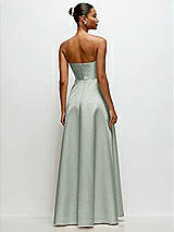 Rear View Thumbnail - Willow Green Strapless Draped Cat-Eye Satin Maxi Dress with Full Skirt