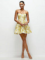 Front View Thumbnail - Golden Yellow Golden Yellow Strapless Cat-Eye Floral Jacquard Corset Mini Dress with Ruffle Hem