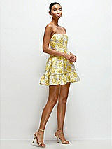 Side View Thumbnail - Golden Yellow Golden Yellow Strapless Cat-Eye Floral Jacquard Corset Mini Dress with Ruffle Hem