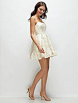 Side View Thumbnail - Ivory Gold Rosette Strapless Cat-Eye Corset Ivory Gold Gilt Rosette Brocade Mini Dress with Ruffle Hem