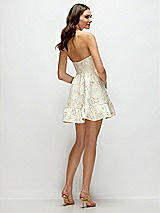 Rear View Thumbnail - Ivory Gold Rosette Strapless Cat-Eye Corset Ivory Gold Gilt Rosette Brocade Mini Dress with Ruffle Hem