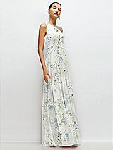 Side View Thumbnail - Bleu Garden Chiffon One-Shoulder Maxi Dress with Circle Skirt